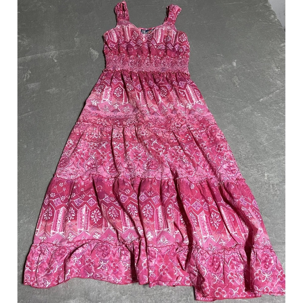 Vintage Phool Dress Womens Small Pink Fairy Hawaiian Floral Tropical Tiered 90s